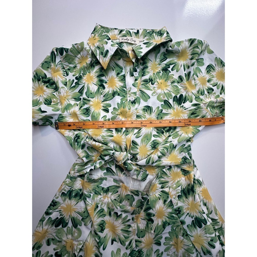Hello Molly Ruby Seas Green/White/Yellow Floral Midriff Cut Out Romper- US6 - Picture 12 of 12